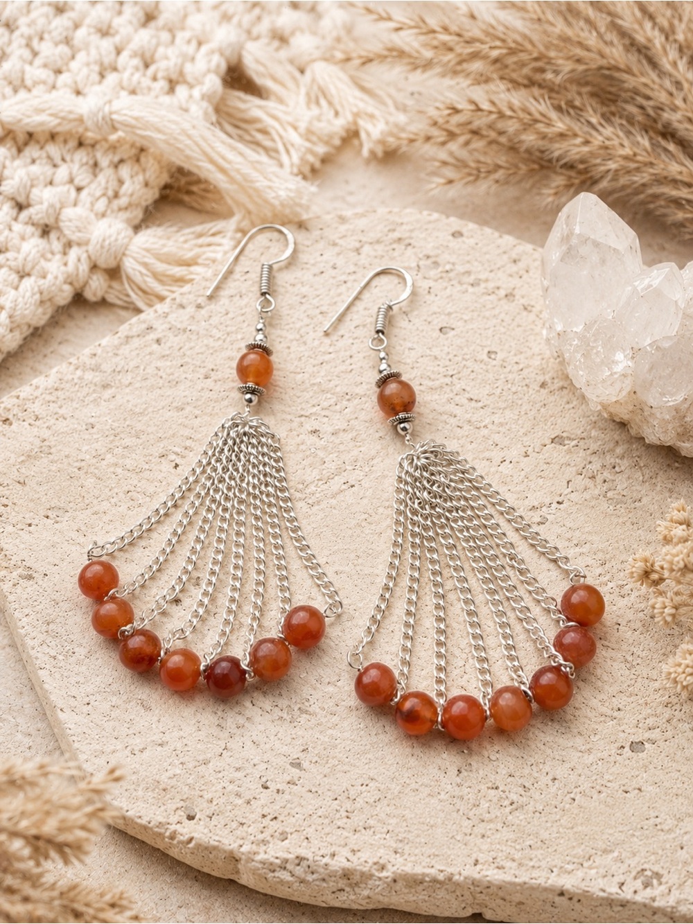 Chandelier Beaded Carnelian 925 Silver Plated